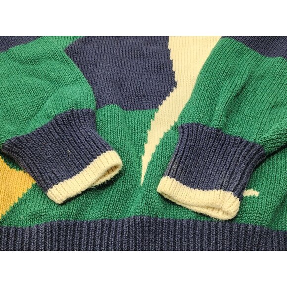 Vtg Par Four Mens Embroiderd Golf Golfer Cableknit Sweater Blue Green Size Lg - Picture 3 of 7